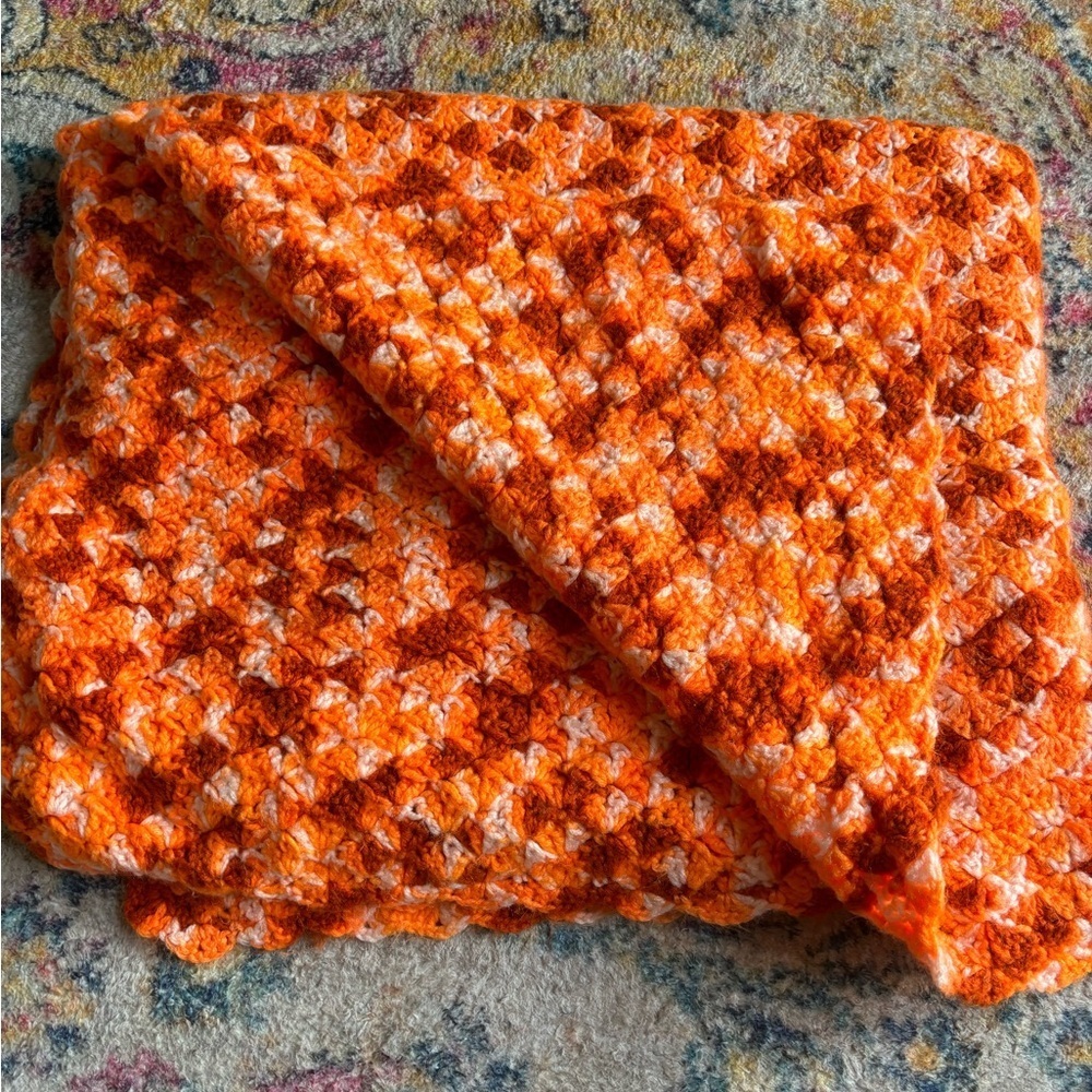 Handmade Crochet Orange Throw Blanket